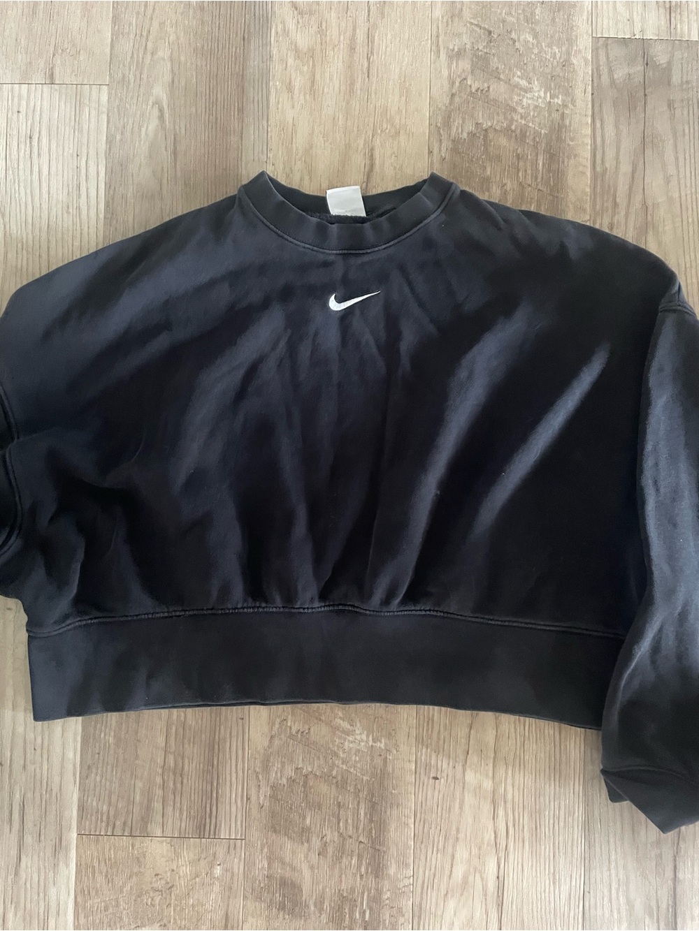 Nike Black Cropped Sweatshirt with White Swoosh - Women's